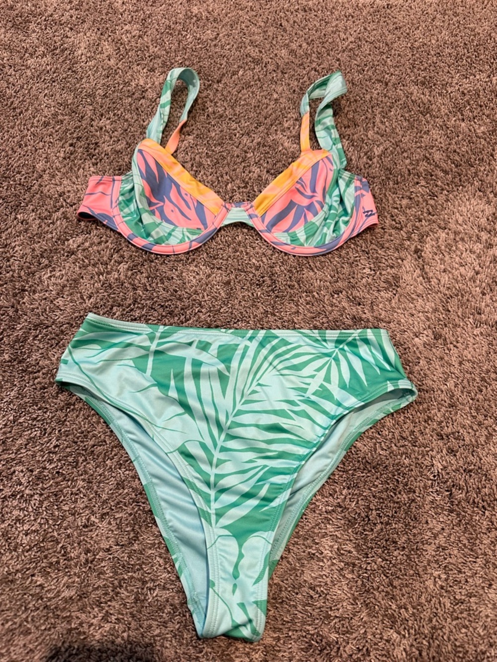 Billabong Tropical Green and Pink Bikini Set